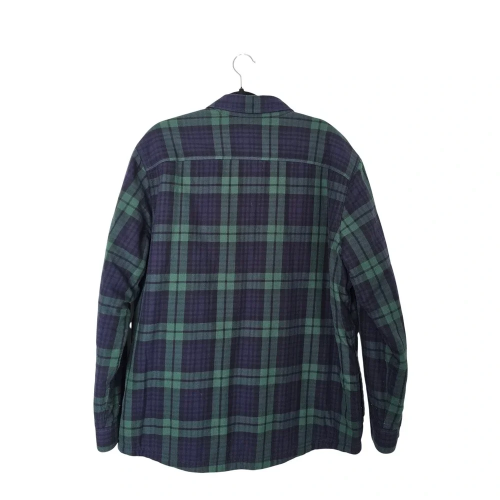 L.L.Bean Quilted Flannel Shirt Jacket Men Large Green Blue Plaid Quilted Shacket